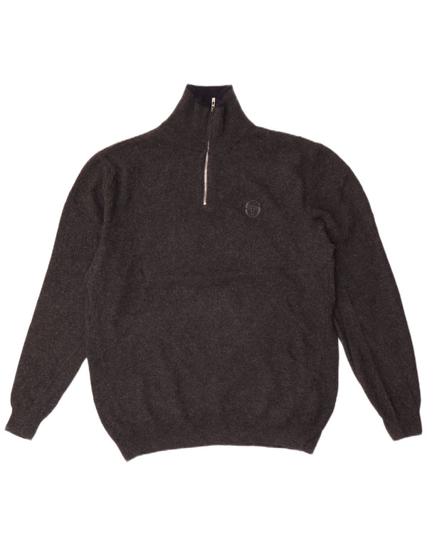 Sergio Tacchini Herren Pullover mit Reißverschluss am Hals Mittelgrau