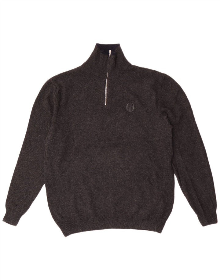 Sergio Tacchini Herren Pullover mit Reißverschluss am Hals Mittelgrau