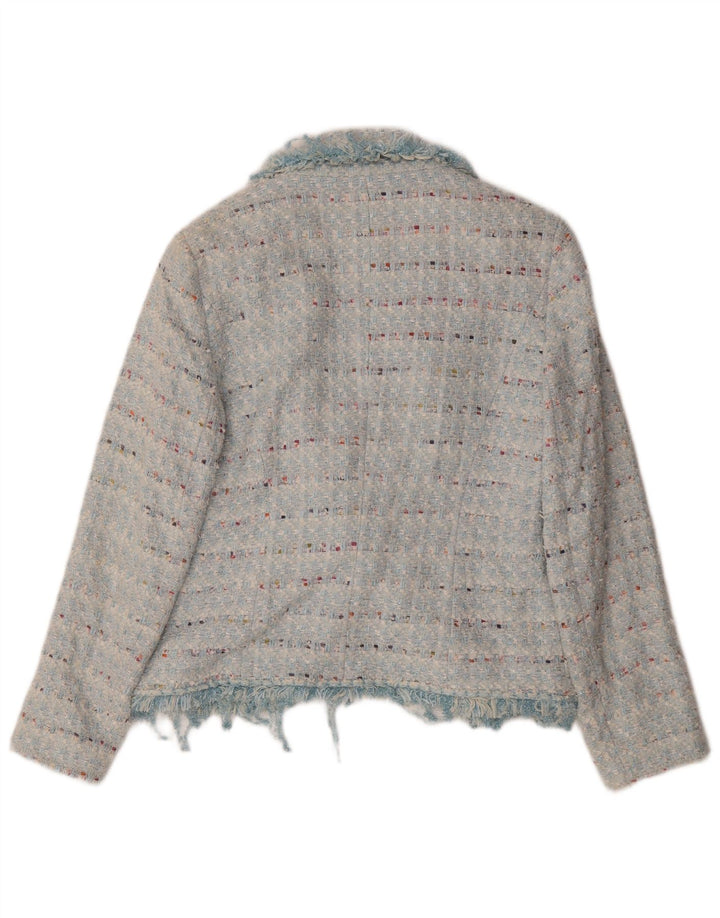 Jaeger Womens Open Blazer Jacke UK 14 Mittelblau gestreift Baumwolle