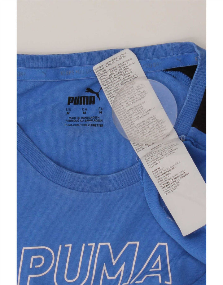 Puma Herren Grafik-T-Shirt-Oberteil aus mittelblauer Colourblock-Baumwolle
