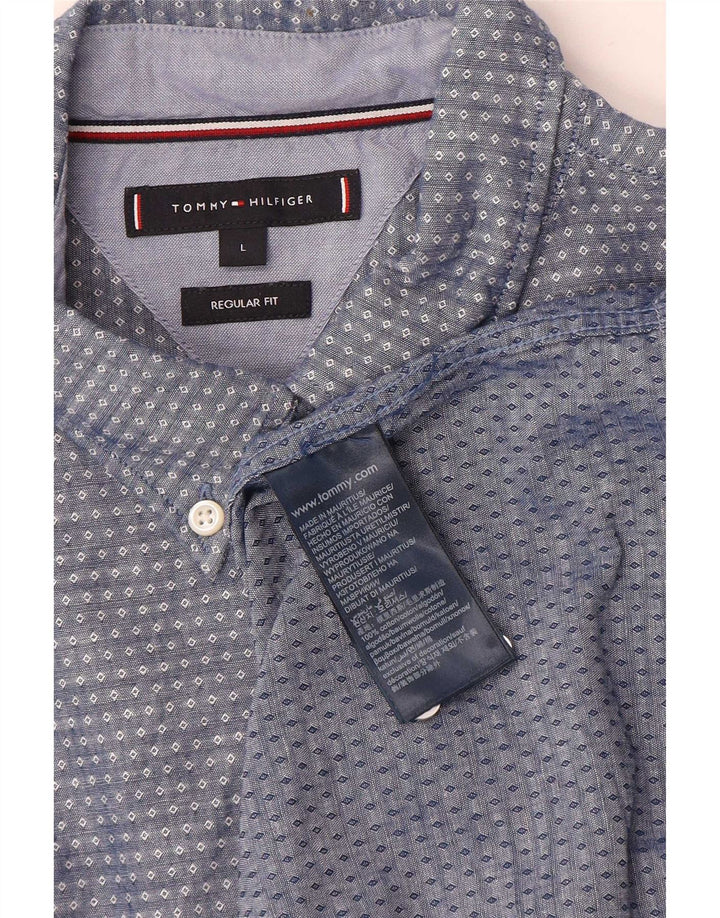 Tommy Hilfiger Herren-Hemd mit normaler Passform, groß, blau gefleckte Baumwolle