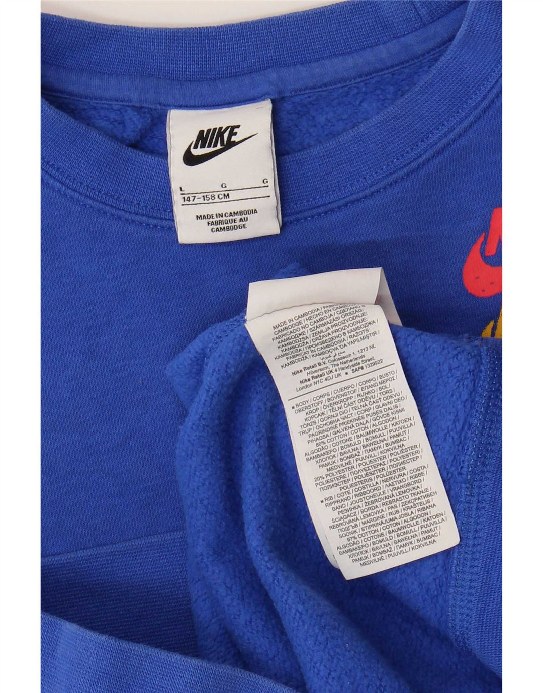 Nike Jungen-Sweatshirt mit Grafik, 12–13 Jahre, groß, blaue Baumwolle