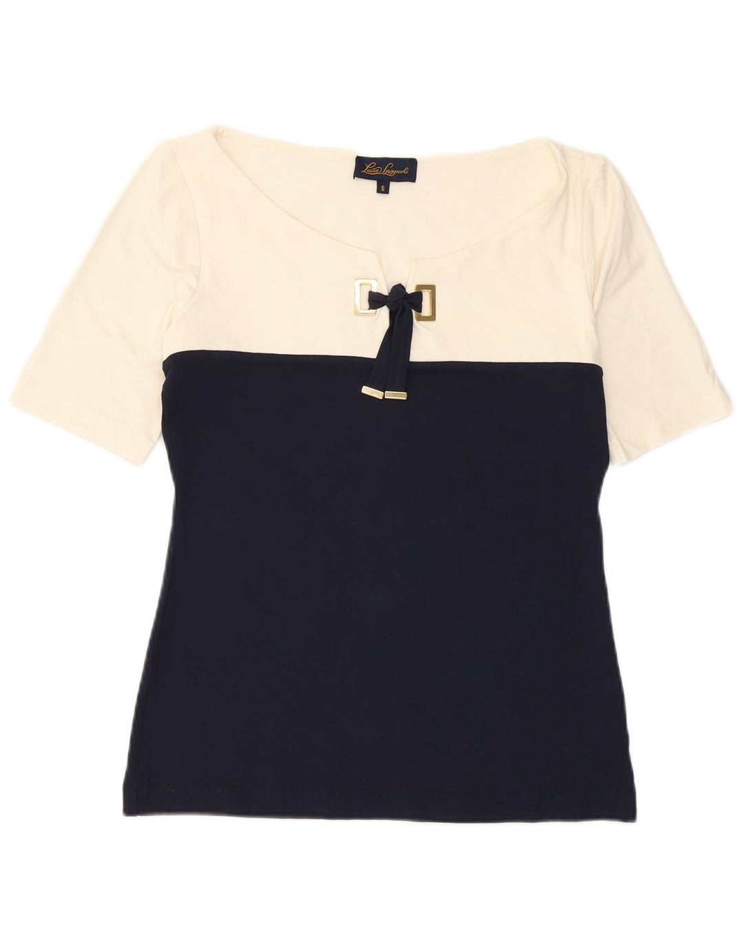 Luisa Spagnoli Damen Blusenoberteil UK 10 Small Weiße Colourblock-Viskose