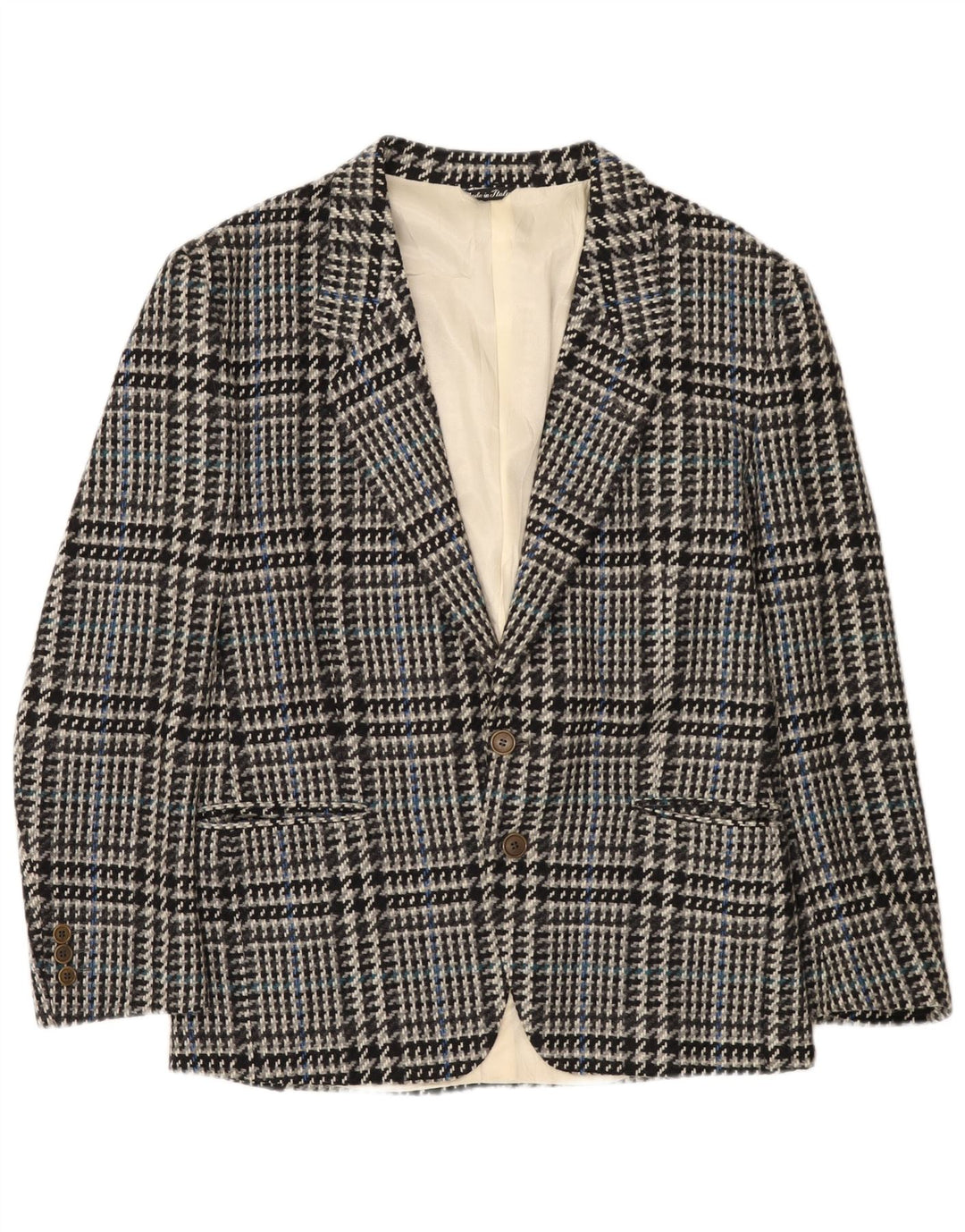 Tiglio Herren-Blazer mit 2 Knöpfen, IT 50, groß, graue Hahnentritt-Schurwolle