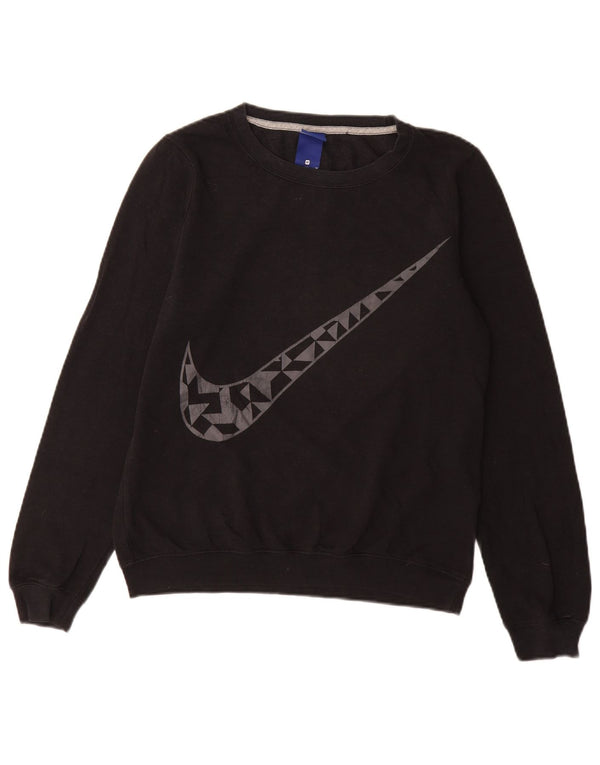 NIKE Damen Grafik-Sweatshirt-Pullover UK 14 Mittelschwarze Baumwolle