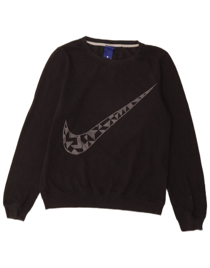 NIKE Damen Grafik-Sweatshirt-Pullover UK 14 Mittelschwarze Baumwolle