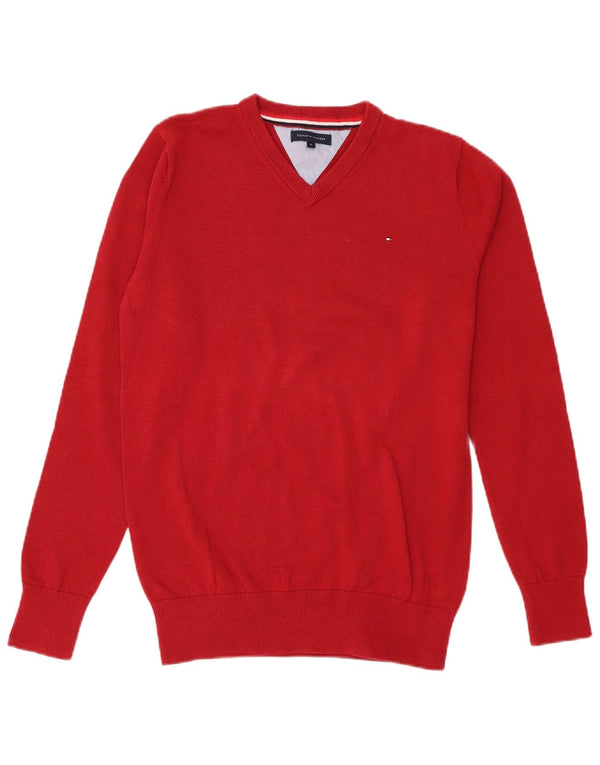 Tommy Hilfiger Jungen-Pullover mit V-Ausschnitt, 15–16 Jahre, rote Baumwolle