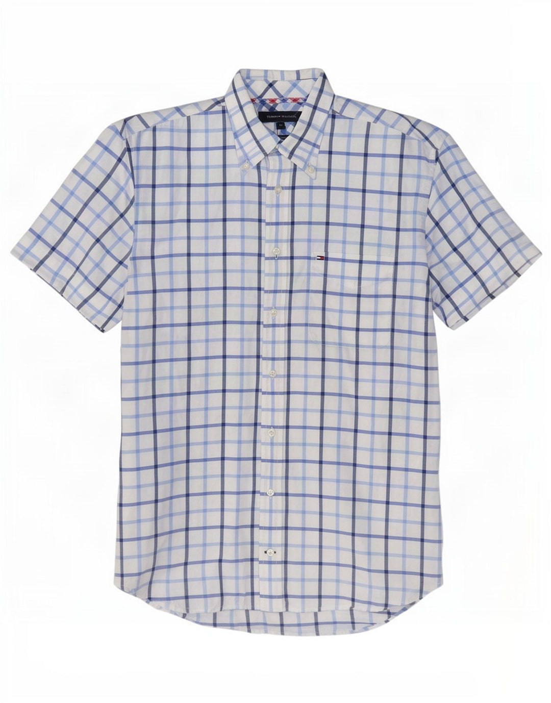 Tommy Hilfiger Herren-Kurzarmhemd, mittelweiß, kariert, Baumwolle