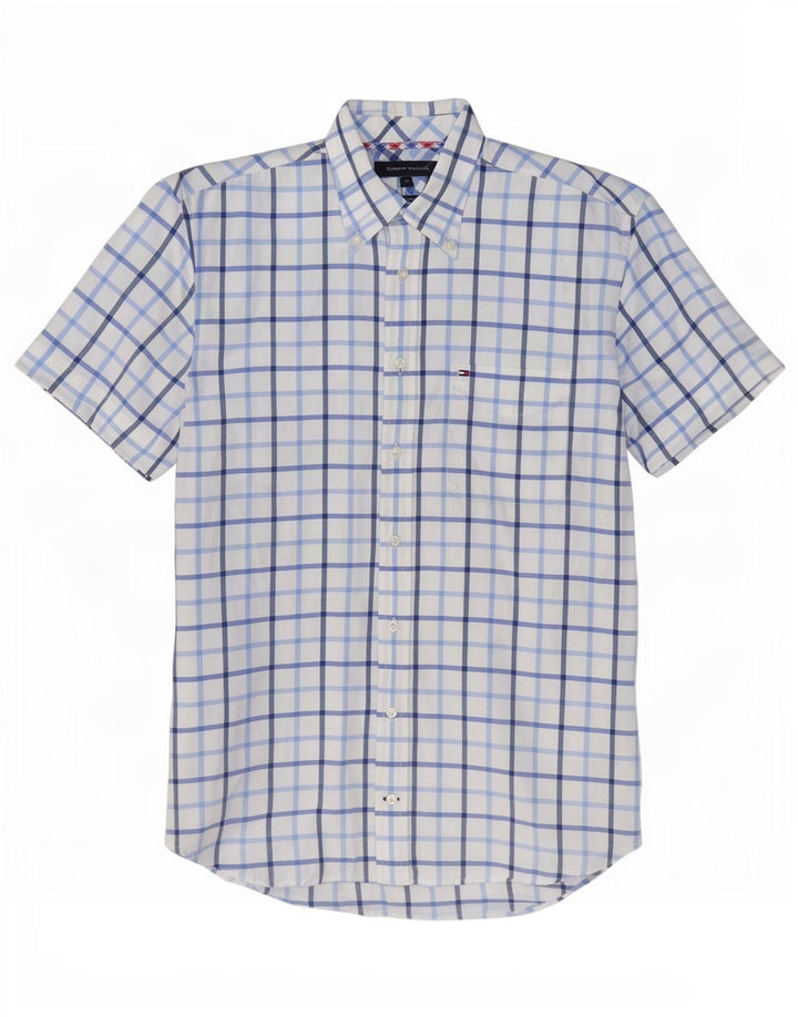 Tommy Hilfiger Herren-Kurzarmhemd, mittelweiß, kariert, Baumwolle