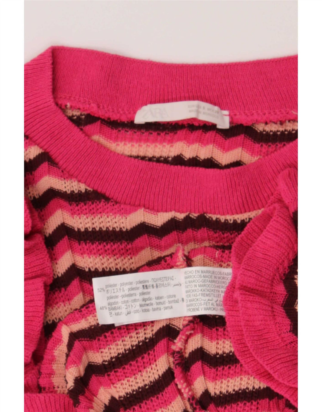 Zara Damen T-Shirt Top UK 8 Small Rosa gestreift Polyester
