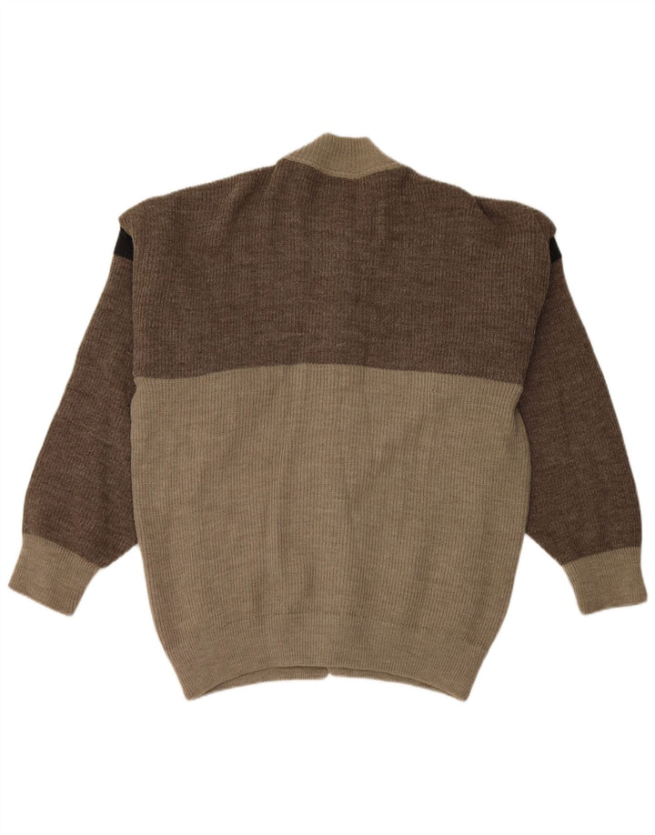 Vintage Herren-Cardigan-Pullover, groß, grau, Farbblock