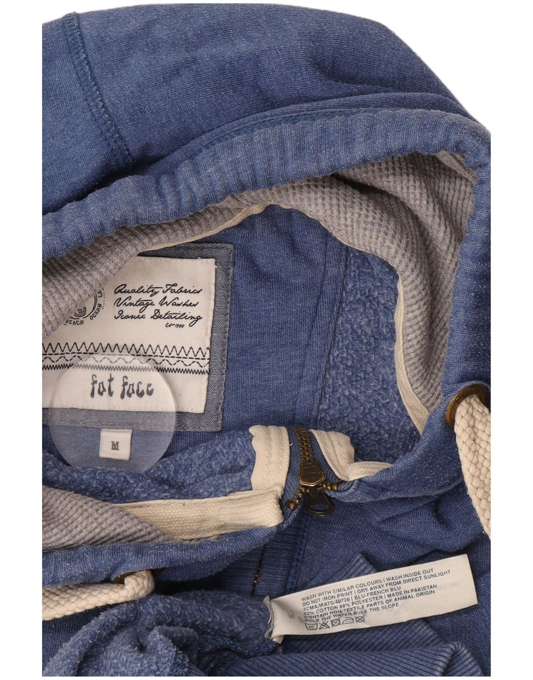 Fat Face Herren-Kapuzenpullover mit Reißverschluss, mittelblaue Baumwolle
