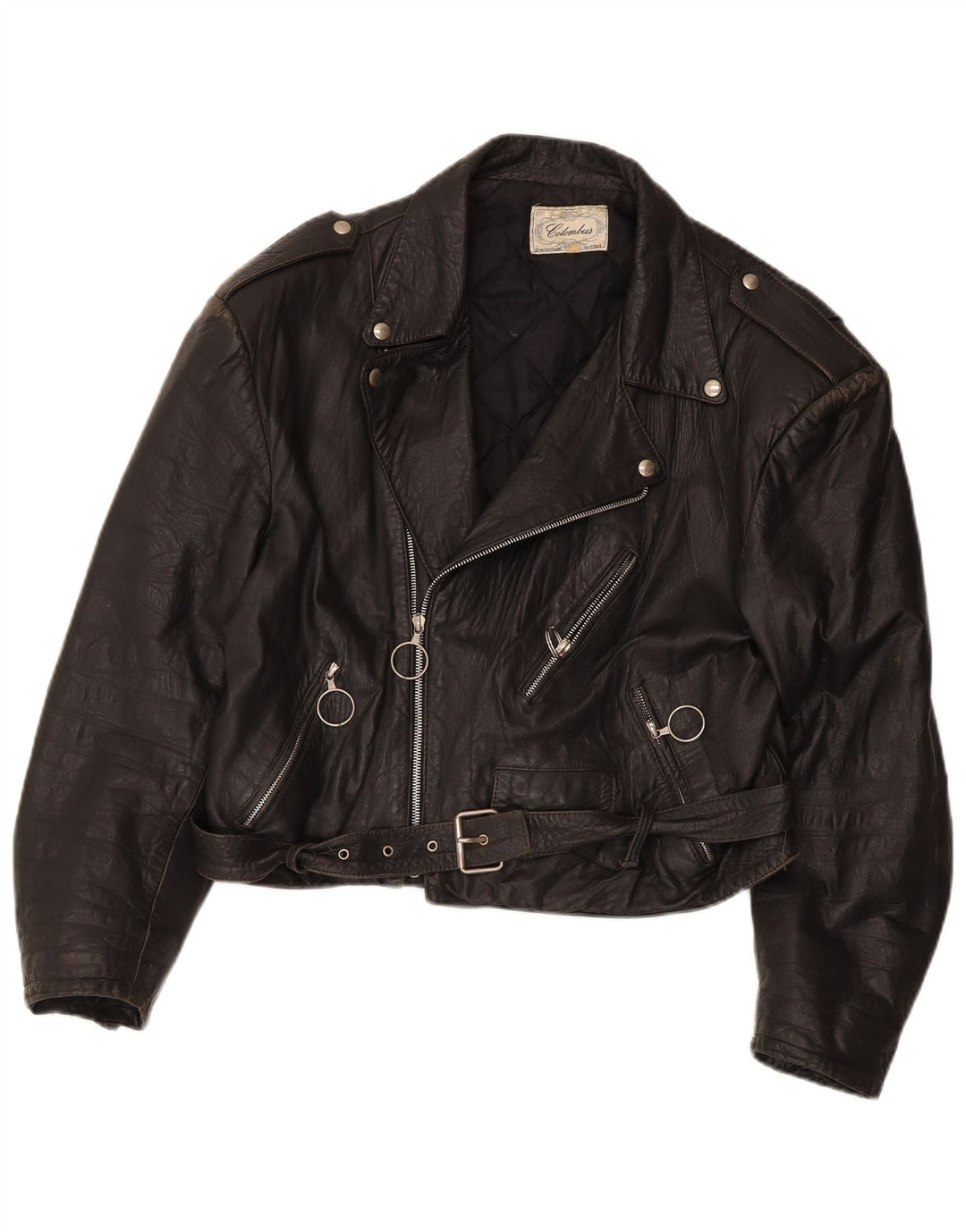 Colombus Damen Crop Leder Bikerjacke UK 14 Medium Schwarz
