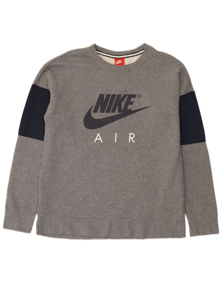 Nike Herren-Sweatshirt mit Grafik, groß, graue Farbblock-Baumwolle