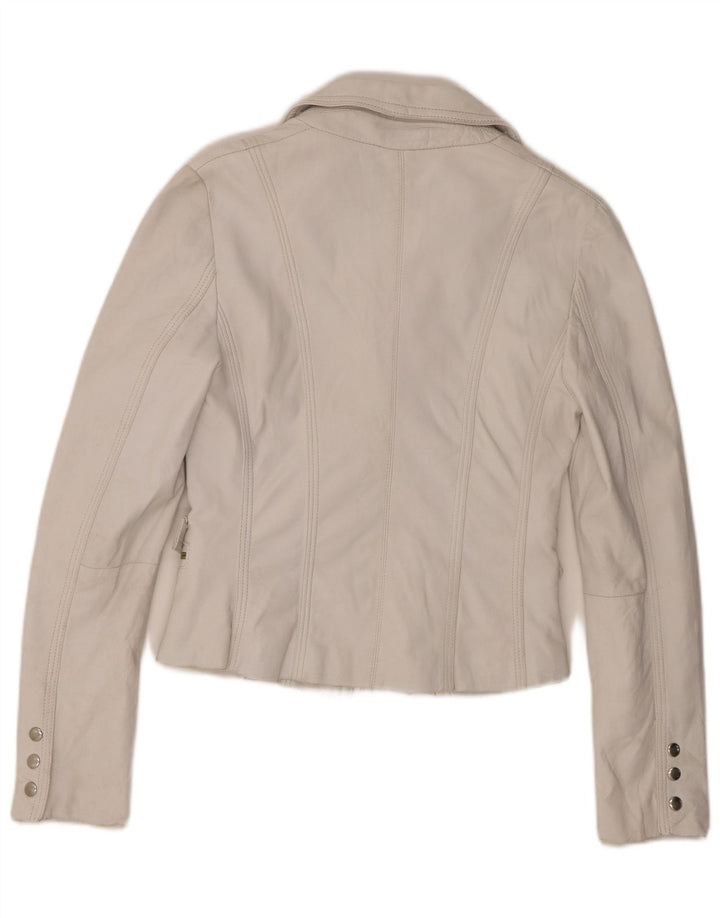 Vintage Damen Leder Blazer Jacke IT 44 Mittelweißes Leder