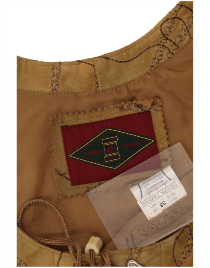 VINTAGE Damen Wildlederweste EU 38 Mittelbraunes Blumenleder