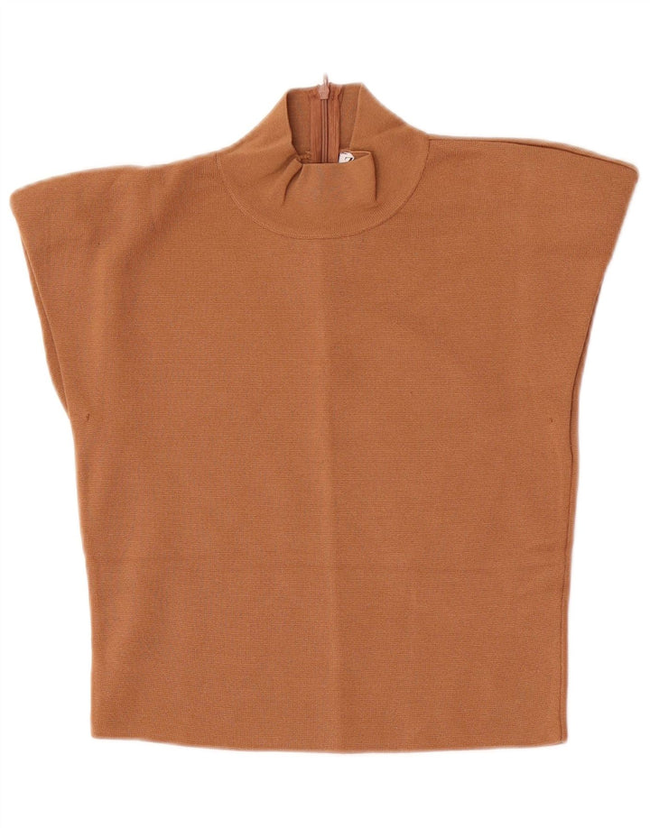 Zara Damen Crop Bluse Top UK 12 Mittelbeige Viskose