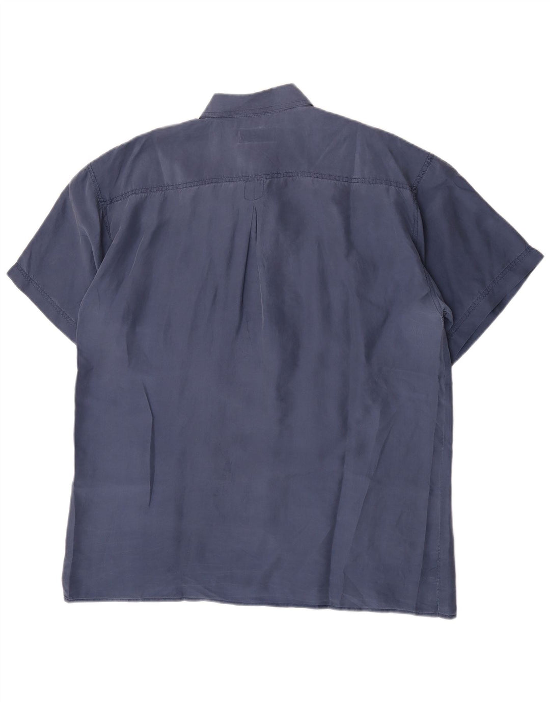 Vintage Herren Kurzarmhemd, groß, blau, Seide, klassisch