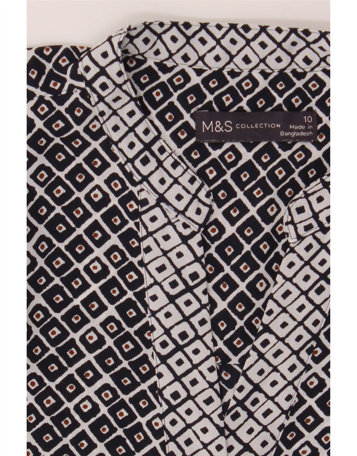MARKS & SPENCER Womens Blouse Top UK 10 Small  Navy Blue Geometric Vintage Marks & Spencer and Second-Hand Marks & Spencer from Messina Hembry 