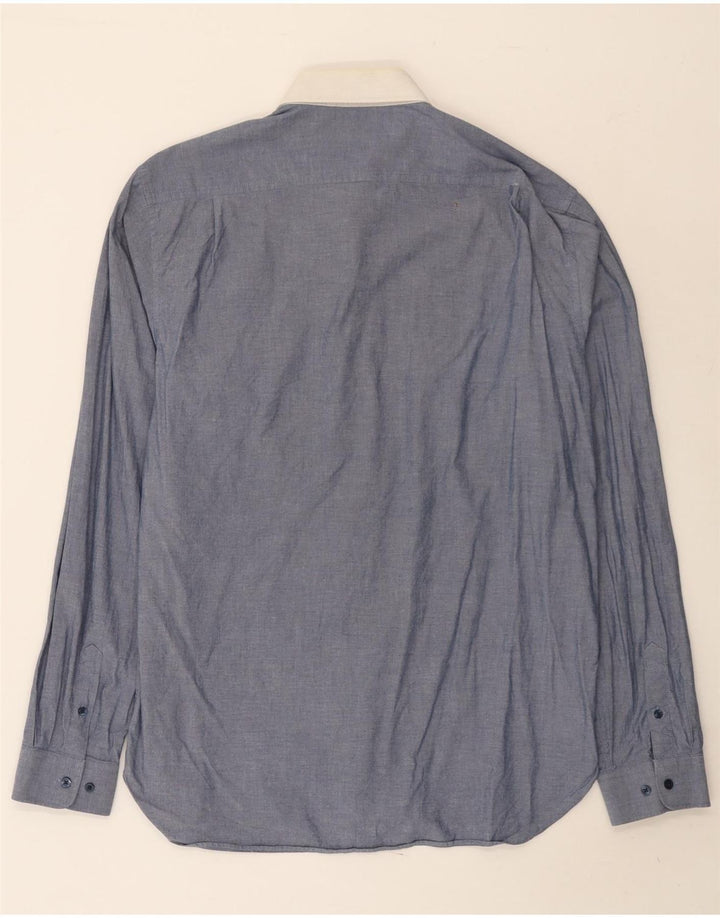Reiss Herrenhemd XL Blau Colourblock Baumwolle