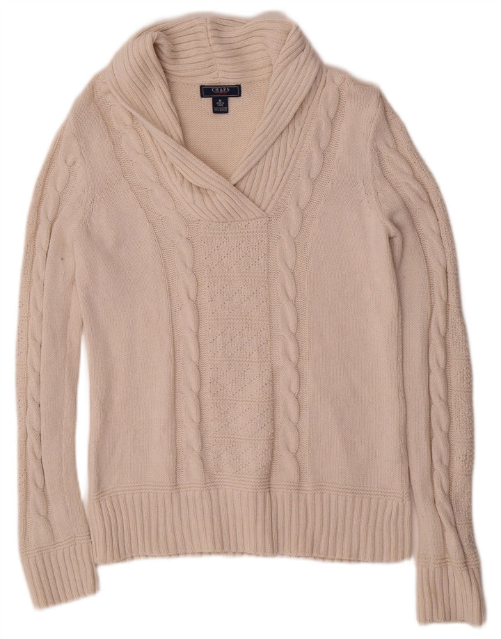 Chaps Damen-Pullover mit Schalkragen, UK 12, mittelweiße Baumwolle