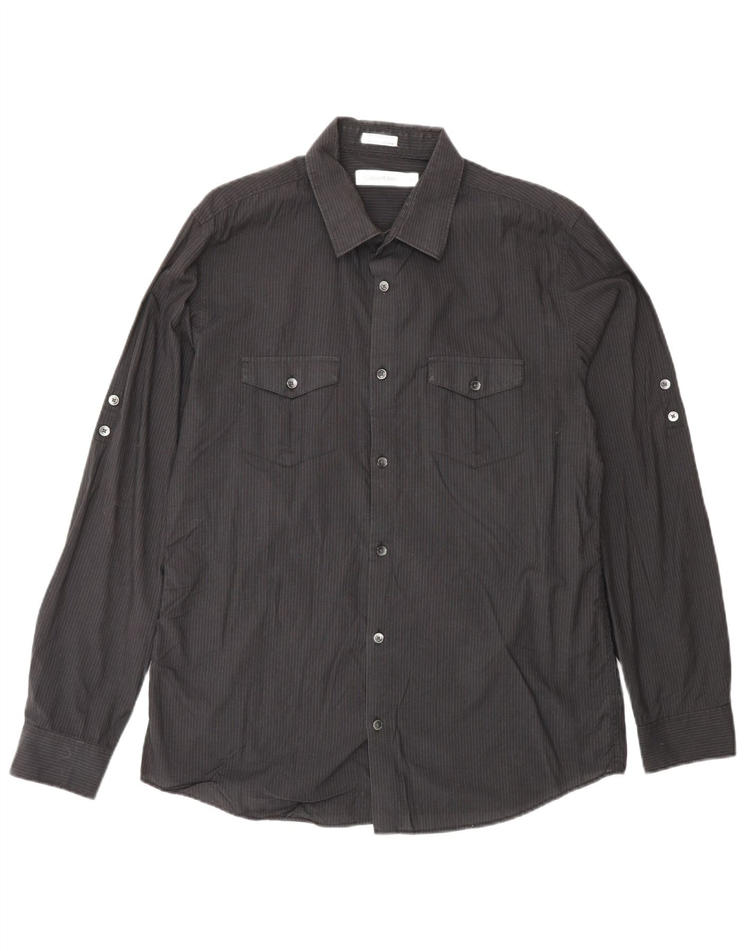 CALVIN KLEIN Herrenhemd mittelschwarz gestreift aus Baumwolle