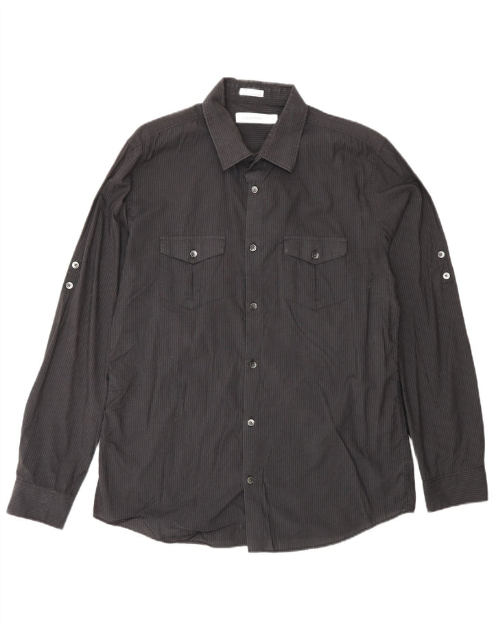 CALVIN KLEIN Herrenhemd mittelschwarz gestreift aus Baumwolle