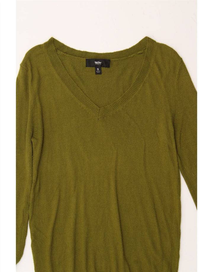 MOSSIMO Womens V-Neck Jumper Sweater UK 10 Small Khaki Nylon Vintage Mossimo and Second-Hand Mossimo from Messina Hembry 