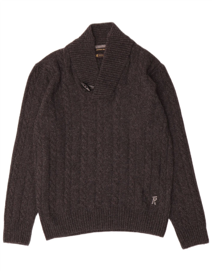 RIFLE Herren-Pullover mit Schalkragen, mittelgraue Wolle