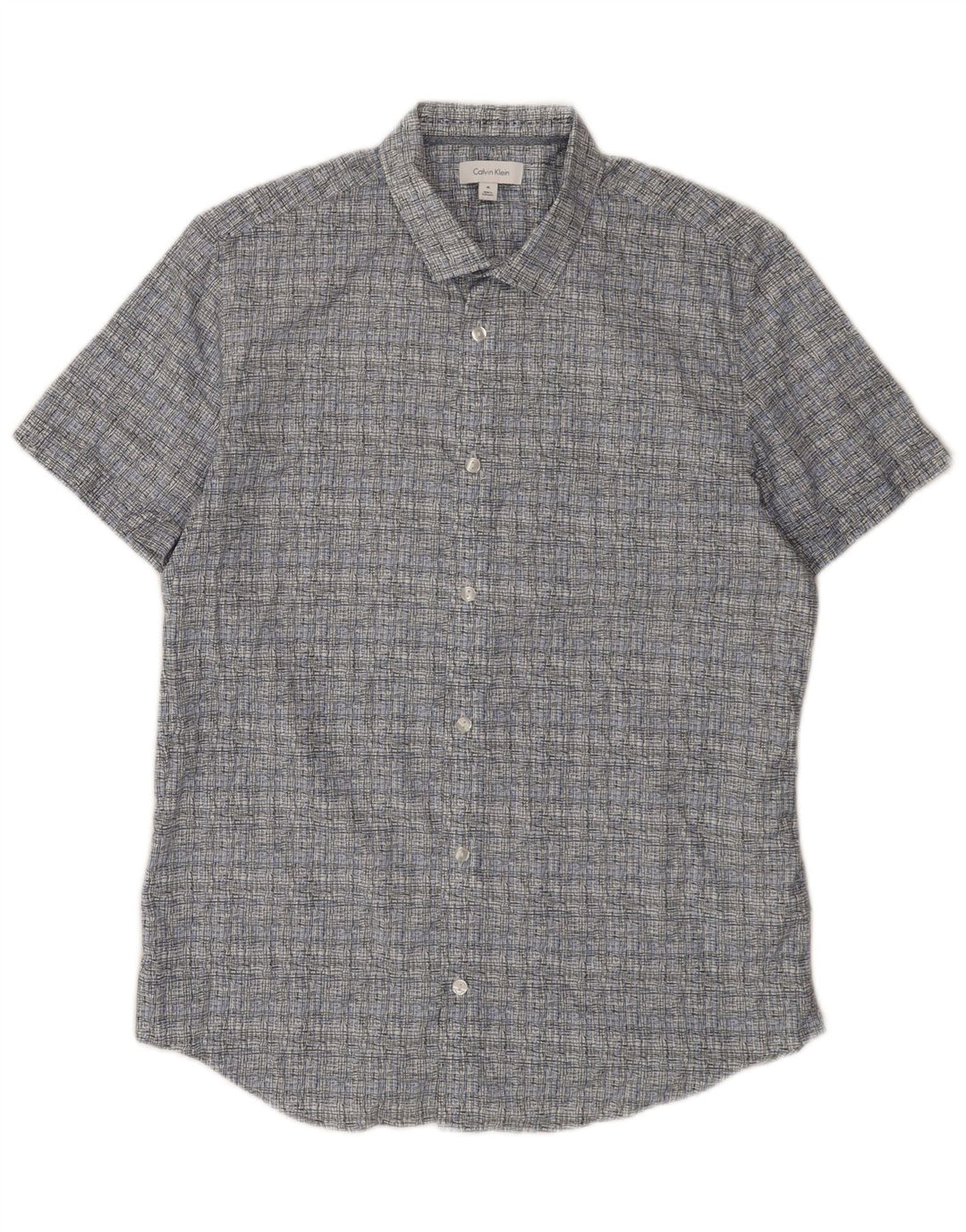 Calvin Klein Herren-Kurzarmhemd aus mittelblauer Karo-Baumwolle