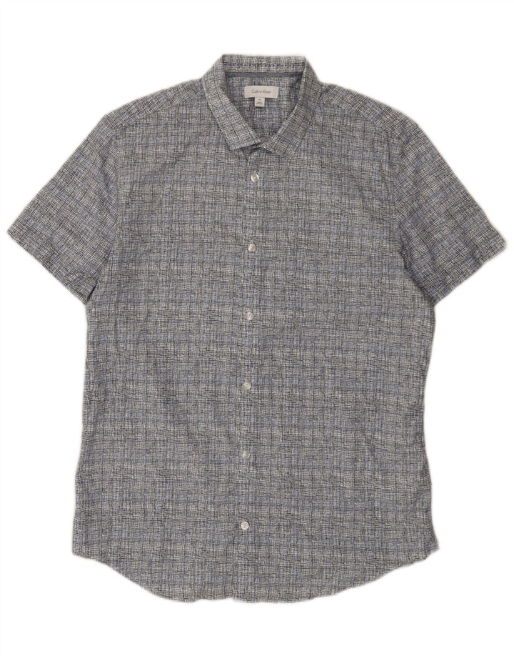 Calvin Klein Herren-Kurzarmhemd aus mittelblauer Karo-Baumwolle