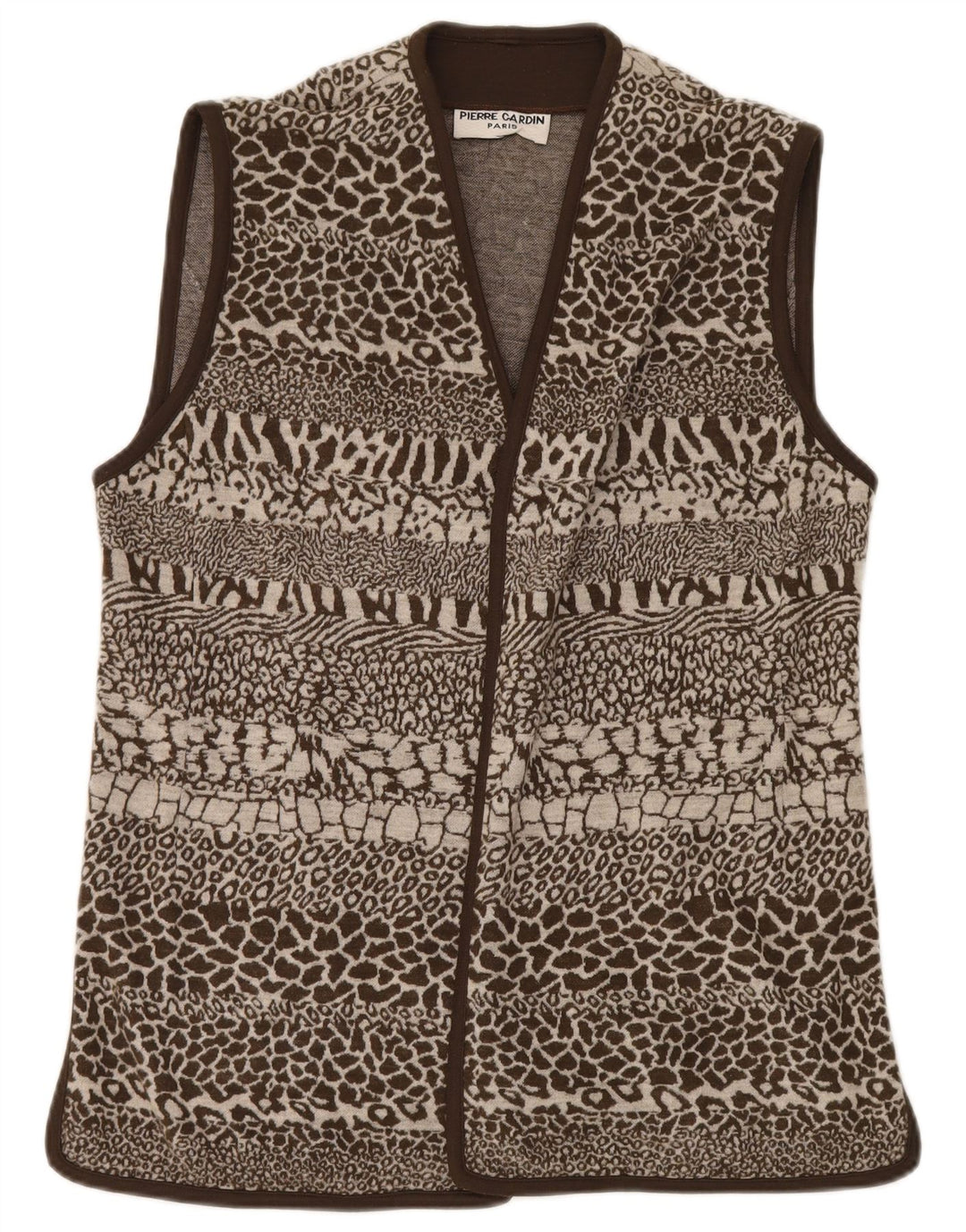 Pierre Cardin Damenweste IT 44 Mittelbraune Wolle mit Animal-Print