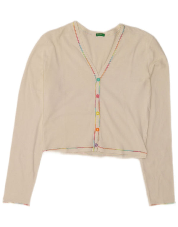 Benetton Damen Crop Cardigan Pullover UK 8 Small Weiß