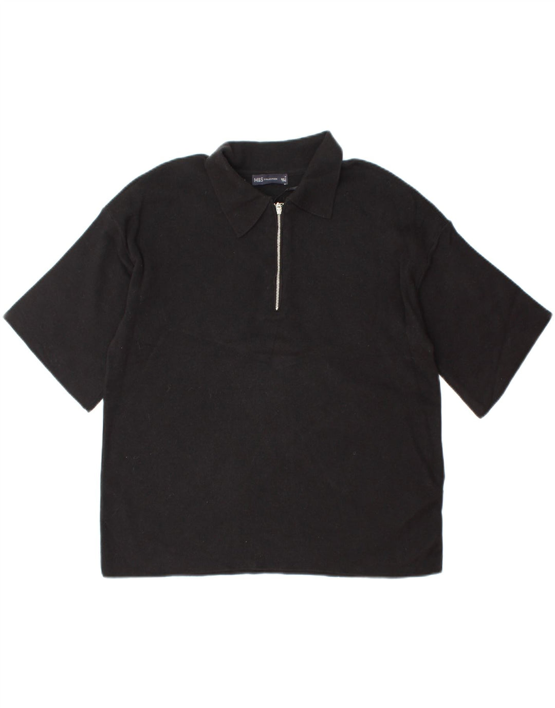 MARKS & SPENCER Womens Polo Shirt UK 14 Medium Black Viscose