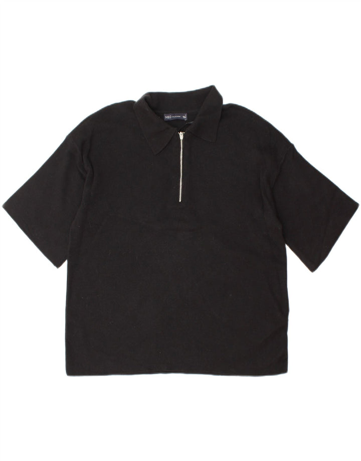 MARKS & SPENCER Womens Polo Shirt UK 14 Medium Black Viscose