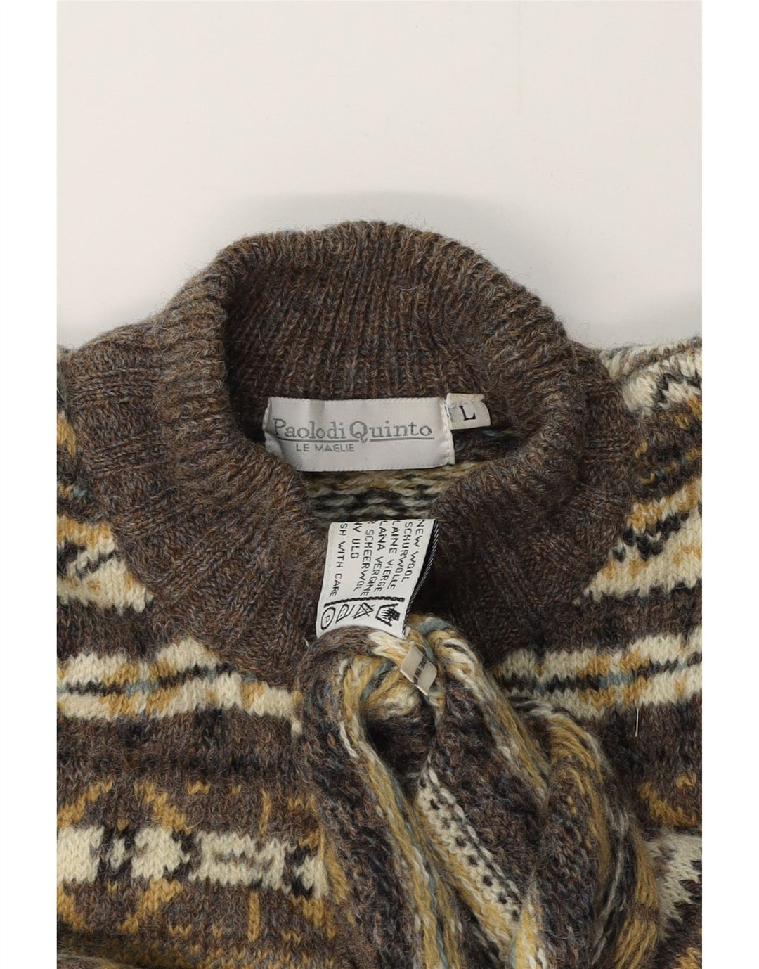 PAOLO DI QUINTO Herren-Pullover mit Rollkragen, Größe L, Braun, Fair Isle