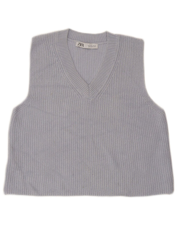 Zara Damen Crop Vest Tank Top UK 10 Small Blaue Baumwolle