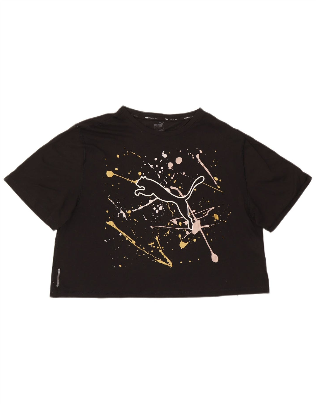 PUMA Damen Crop Oversized Graphic T-Shirt Top UK 16 Large Schwarz Polyester