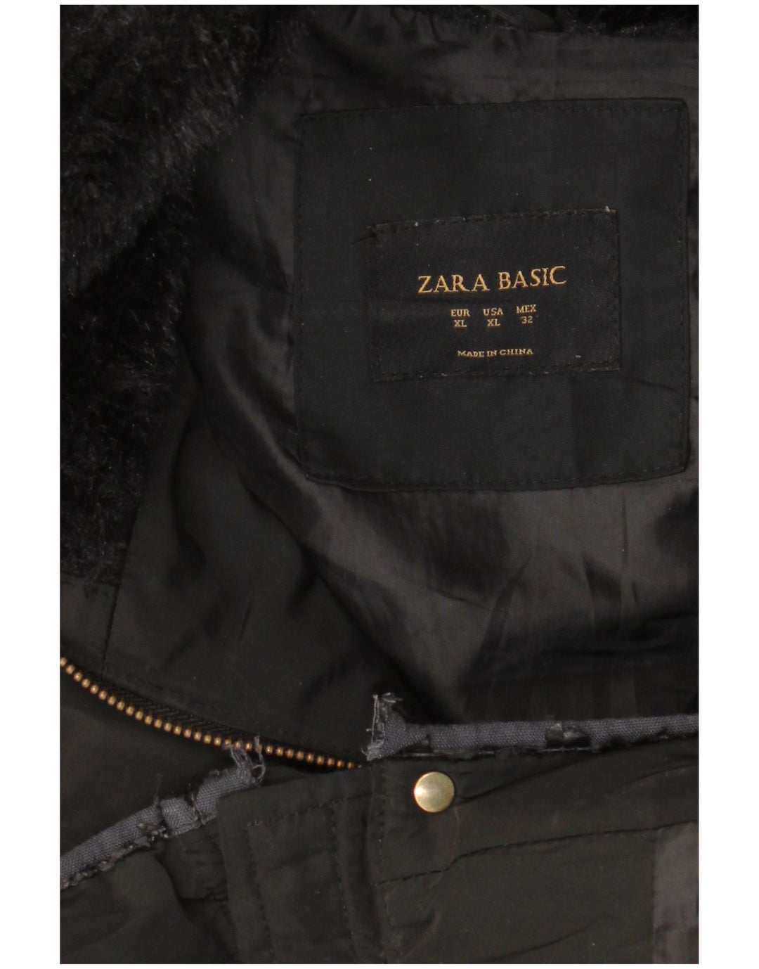 Zara Damen Wattierte Jacke UK 18 XL Schwarz Polyester