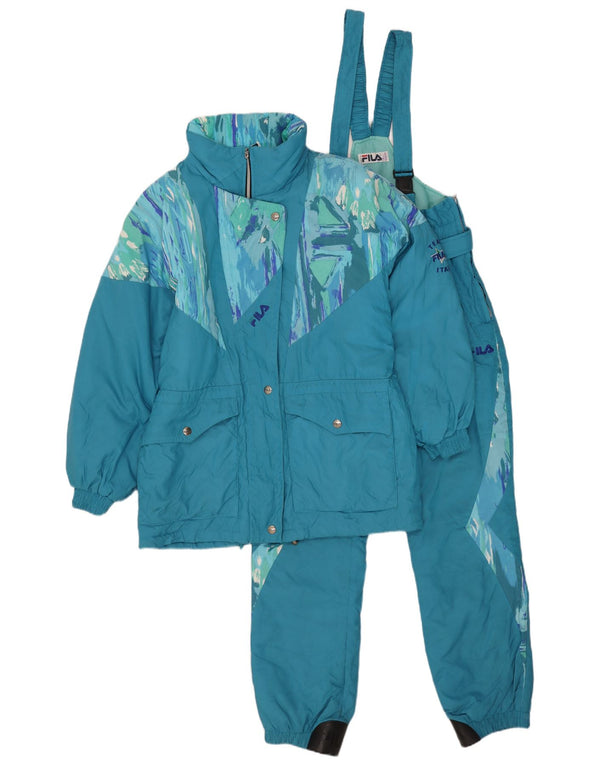 FILA Damen-Latzhose mit Kapuze, 2-teiliges Ski-Set, Größe 46, groß, blau, geometrisch
