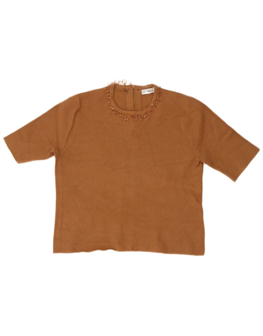 Zara Damen Kurzarm-Crop-Top UK 12 Mittelbraun