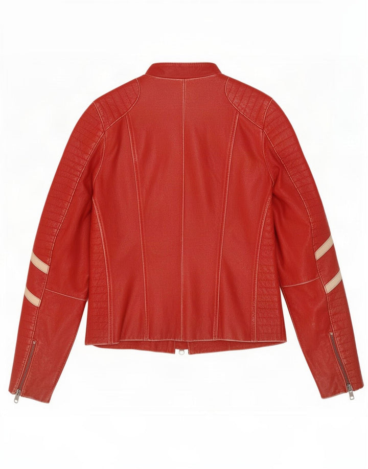 Gipsy Damen Leder-Racer-Jacke UK 14 Large Rot gestreift