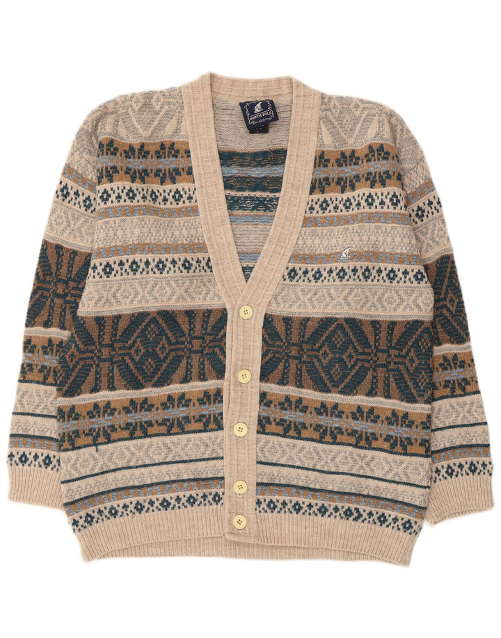 North Pole Herren-Strickjacke, groß, Beige, Fair-Isle-Wolle