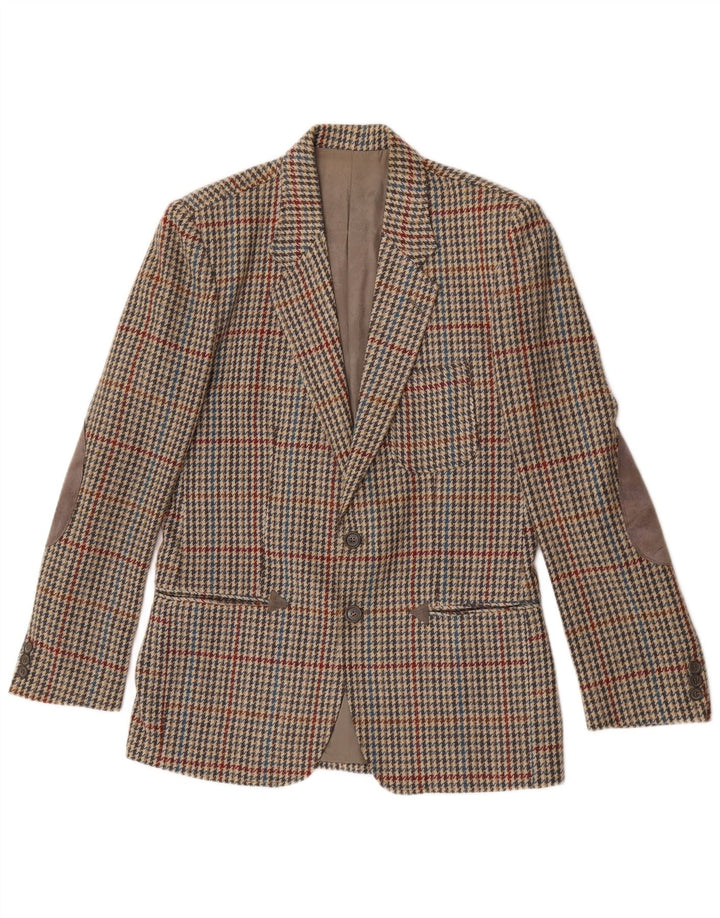 Vintage Herren-Blazer mit 2 Knöpfen, IT 46, kleine beige Hahnentritt-Wolle
