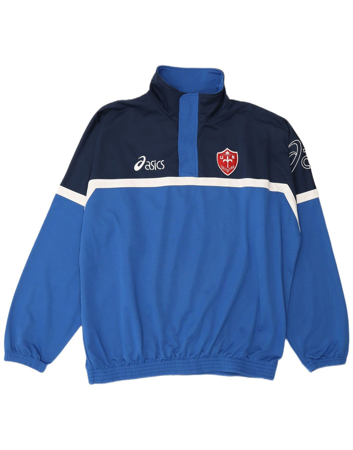 Asics Herren-Trainingsanzug mit grafischem Reißverschluss und Rundhalsausschnitt, 2XL, Blau, Farbblock