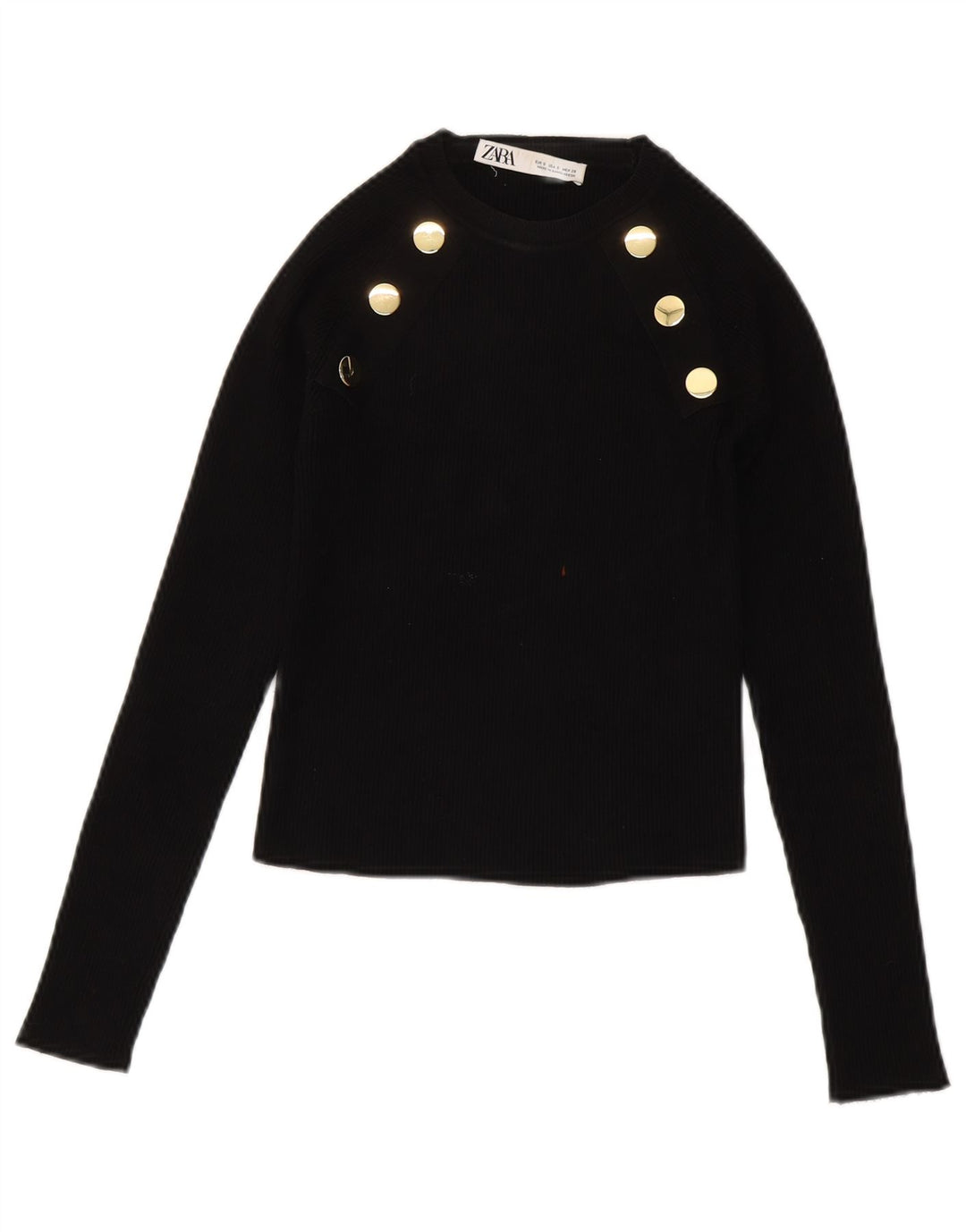 ZARA Damen Pullover mit bauchfreiem U-Boot-Ausschnitt, Gr. 8, Größe S, schwarze Viskose