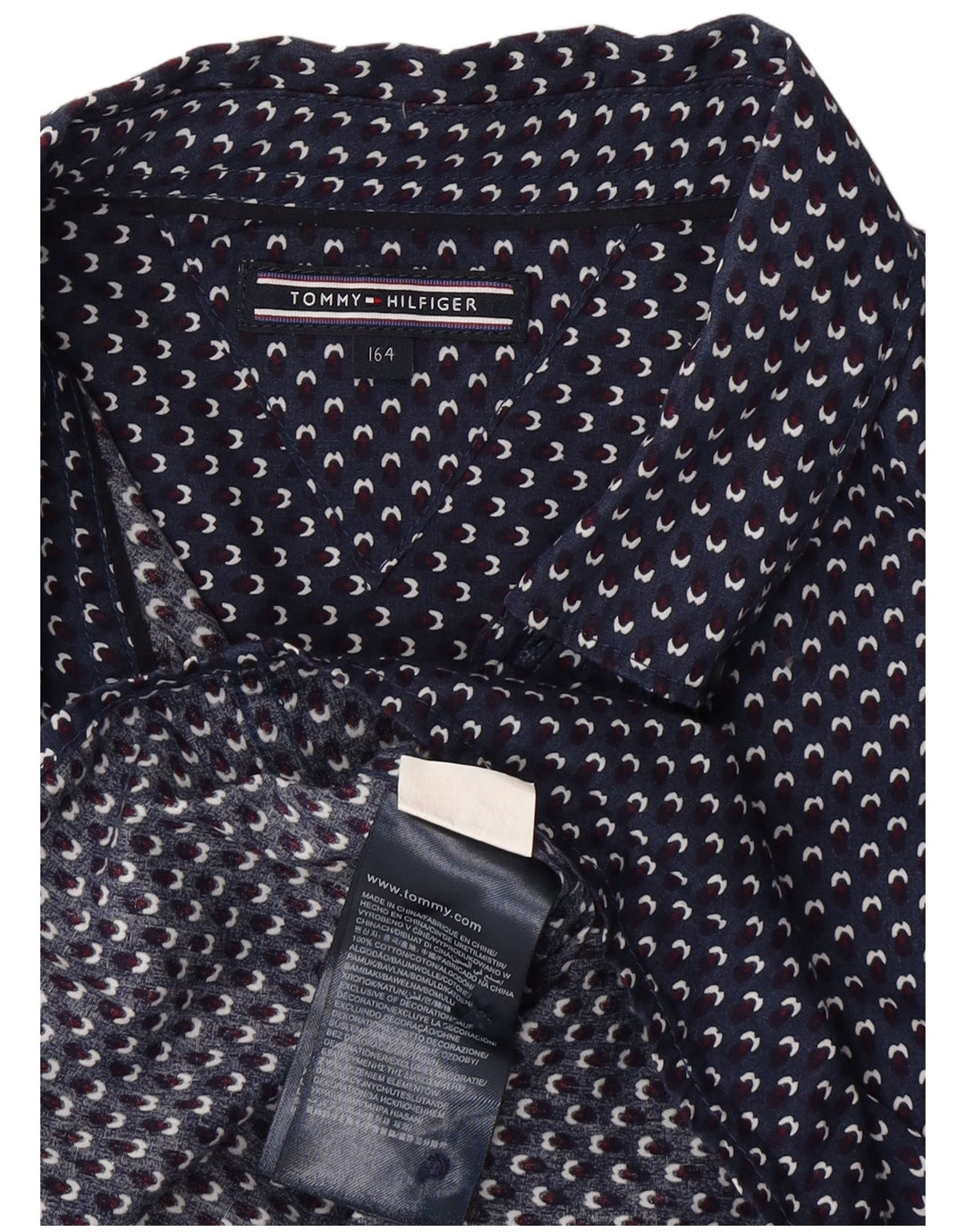 TOMMY HILFIGER Jungen-Hemd mit abstraktem Muster, 13–14 Jahre, marineblaue Baumwolle