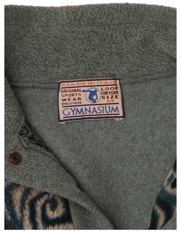Gymnasium Herren-Fleecepullover mit Knopfkragen, mittelgrün, geometrisch, Polyester