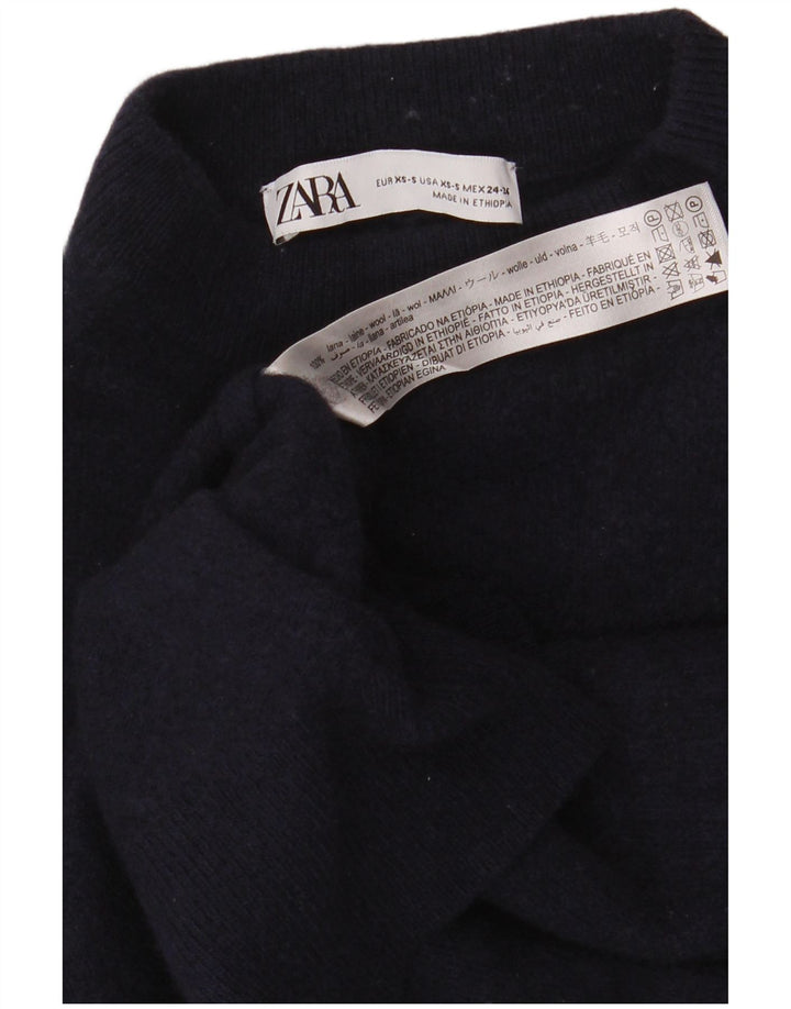 Zara Damen-Pullover mit Rollkragen, übergroß, UK 6, XS, marineblaue Wolle