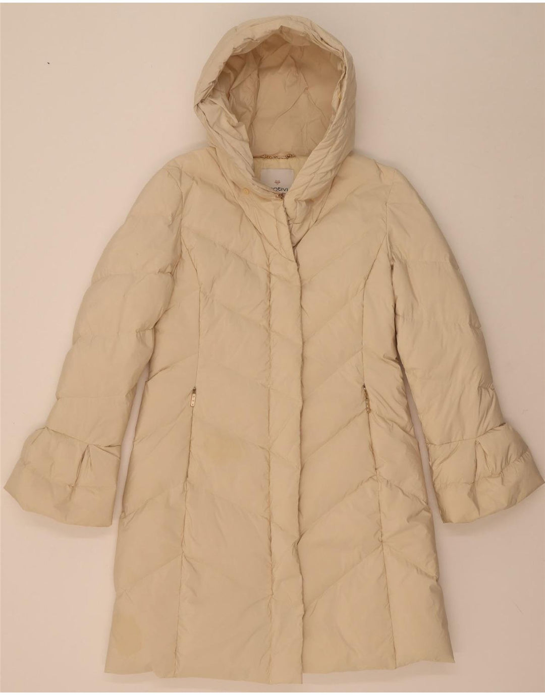 MOTIVI Wattierter Damenmantel mit Kapuze, UK 12, mittelbeigefarbenes Polyester